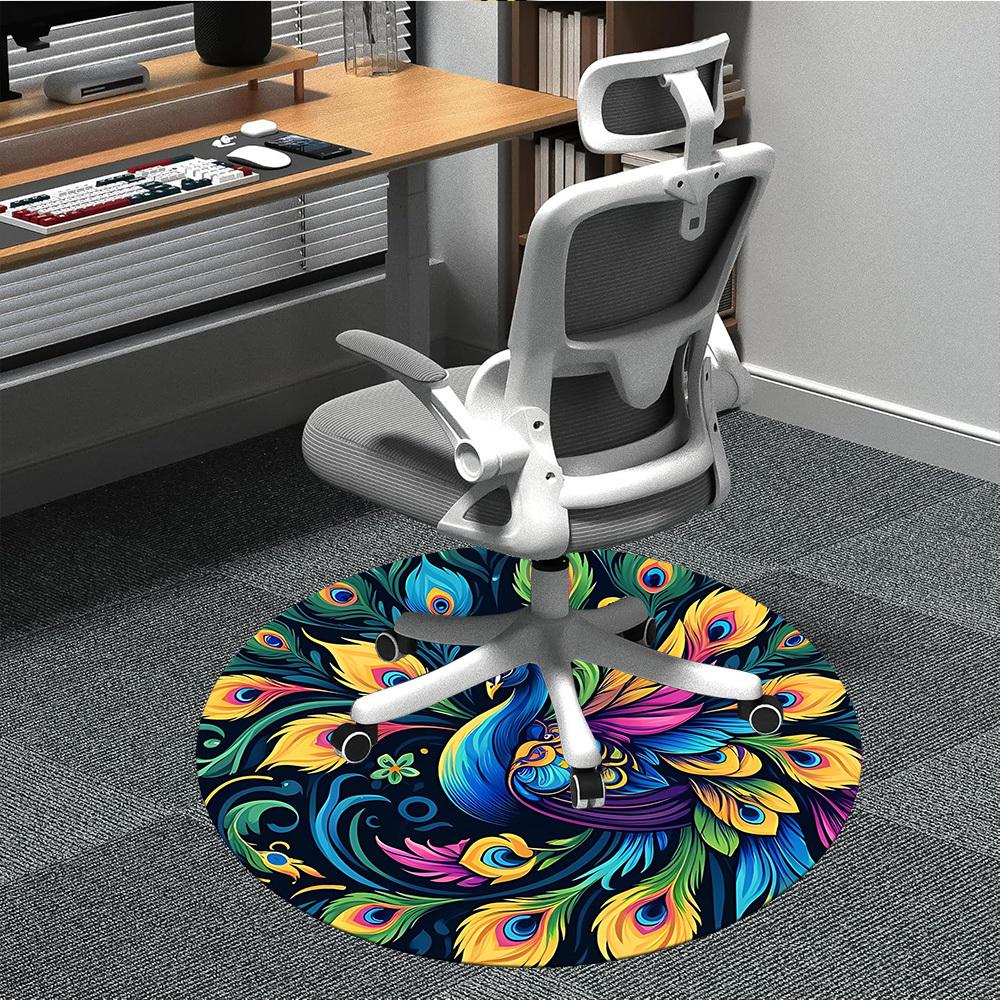 

1pc Peacock Feathers Office Round Area Rug, Under Office Chairs Bedroom Living Room Home Decor, Room Deco 80cm