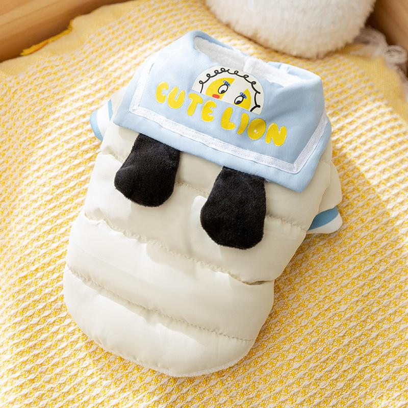 

Cute dog clothes autumn and winter navy collar three-dimensional ears can be towed Bichon Yorkshire cat pet cotton coat XL (recommended weight 11-7.5 kg) бонди синий