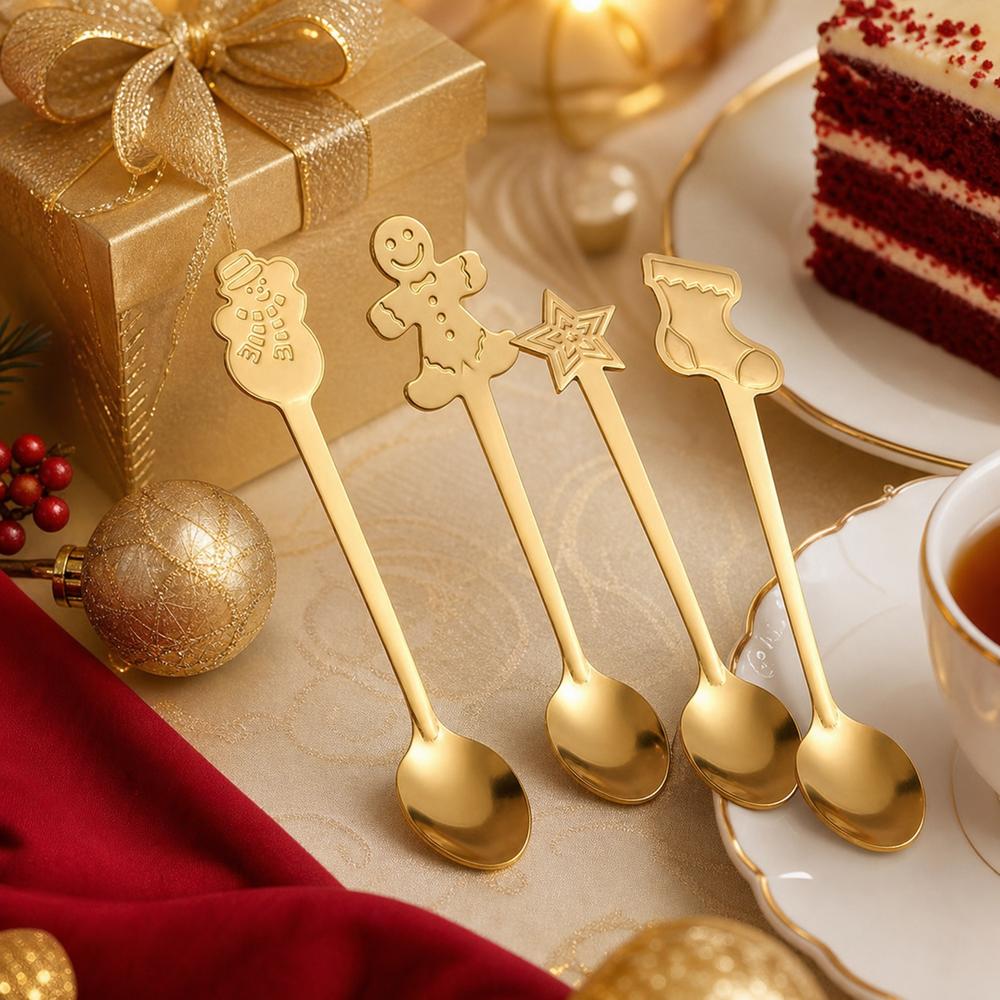 4PCS Set Snowman Coffee Spoons Festive Cake Spoons New Dessert Spoons Holiday Decoration