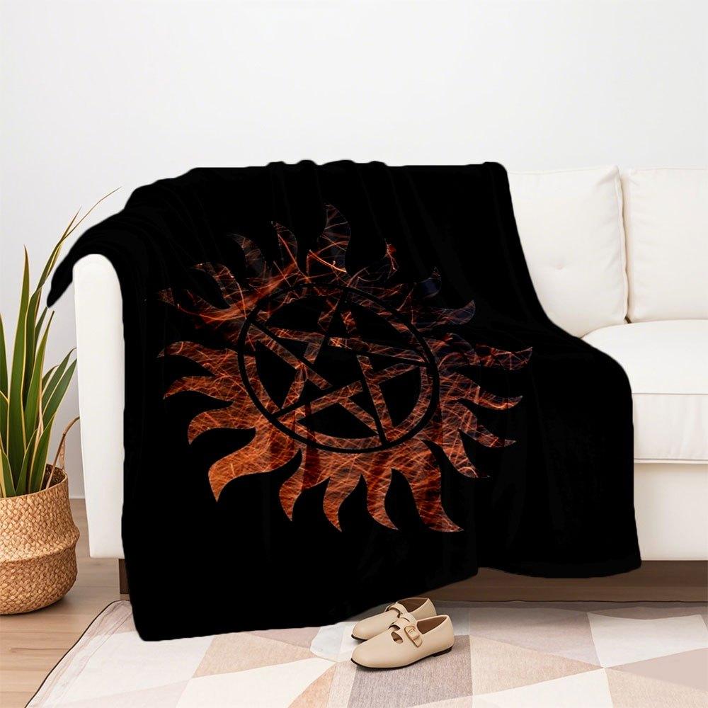 Supernatural Anti-Possession Symbol T-Shirt - Devil's Trap Pentagram DesignBlanket Flannel Throw Blanket for Sofa, Bed, Travel, Camping, Off