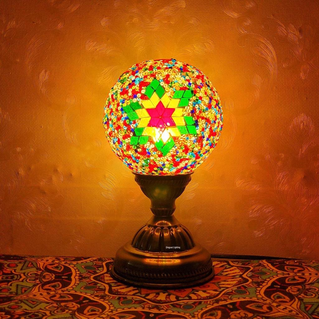 Moroccan Mosaic Table Lamp: DIY Ethnic Bedside Night Light with Music, Turkish Round Ball Design, Internet Celebrity Decor