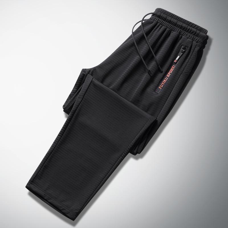 

Чоловічі весняно-осінні тонкі брюки великого розміру Ice Silk Casual Trousers Loose Straight Leg Drawstring Feet Speed ​​Dry Flat Foot Black Trousers 8XL