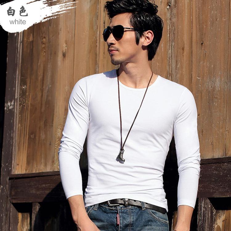 T-shirt da uomo a maniche lunghe, girocollo, auto-coltivazione, tinta unita, slim, personalità, tendenza, abbigliamento da uomo
