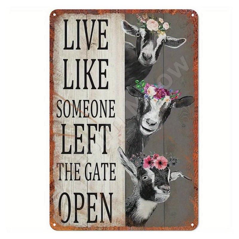 Vintage Metal Tin Sign Keep Gate Closed Funny Dog Horse Cat Sayings Wall Art Animal Lawn Garden Yard Decor