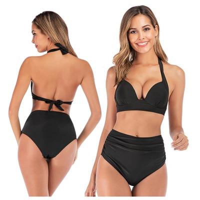 Bikini Set Swimsuit Black High Waist Stiffened Tied XL Bikini Set Swimsuit Black High Waist Stiffened Tied L