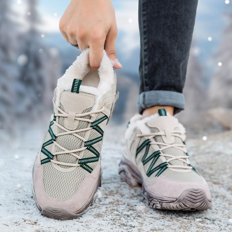 Plush Unisex Hiking Shoes Fur-lined Winter Outdoor Sneakers Men Women Warm Cotton Shoes Anti-slip Climbing Sports Shoes