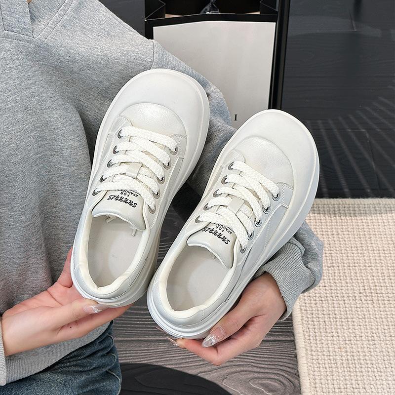 Platform women s versatile lace-up big head casual shoes spring new polished leather sneakers 35