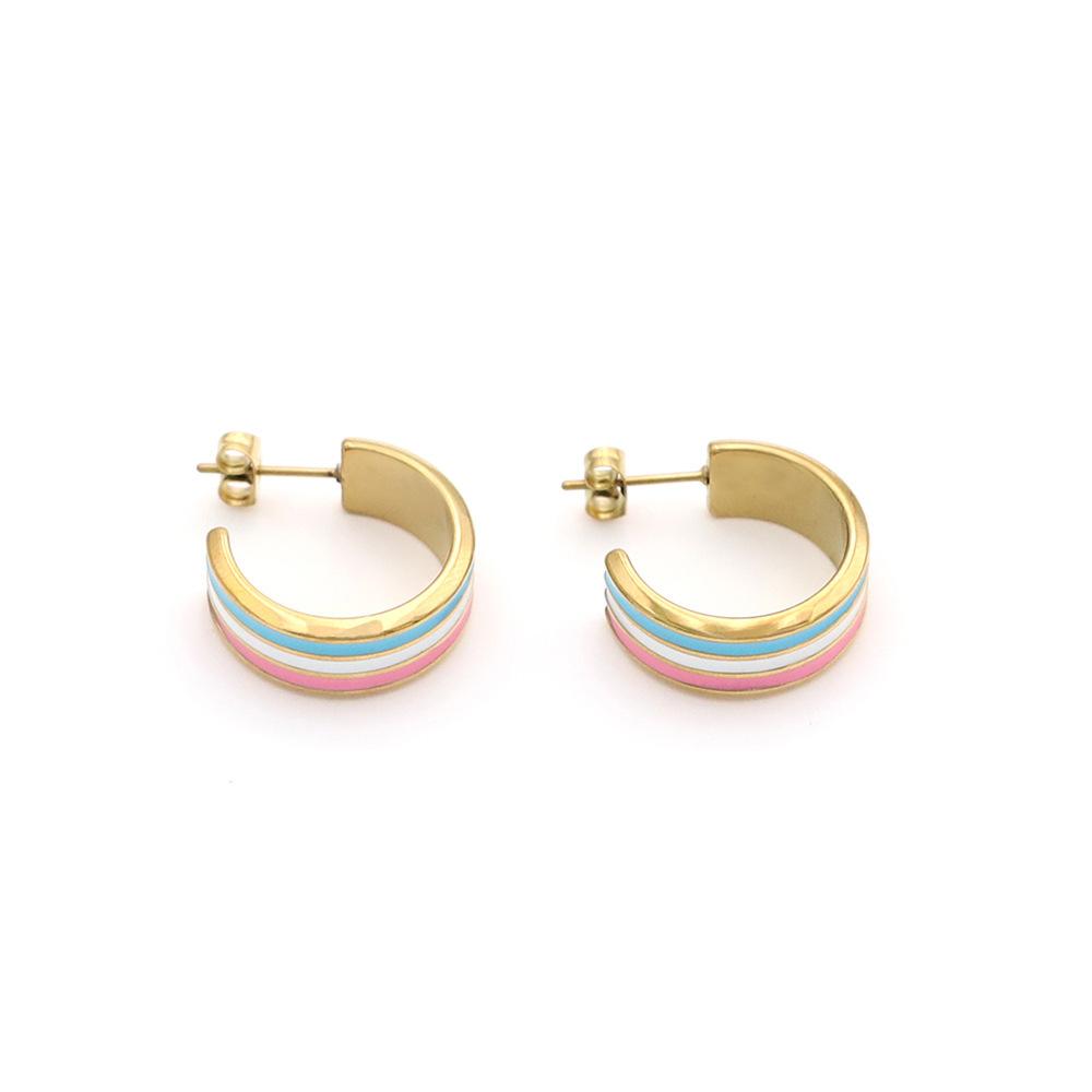 Stylish And Simple Titanium Steel Ear Jewelry Women'S Niche Design Color Dripping C-Shaped Earrings High-End Light Luxury