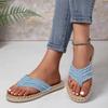 Summer Women's Plus Size Fleece Lined Flat Hemp Rope Flip Flops Comfortable Flat Canvas Slippers