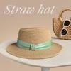 Breathable Straw Woven Hat Elegant Women's Sun Hat Retro Beach Flat Top Hat  Ladies