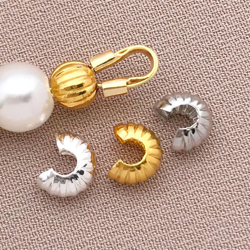 10Pcs 4Mm 18K Copper Plated Genuine Golden Thick Silvery Pattern Crescent End Buckle, Diy Jewelry Making Accessories