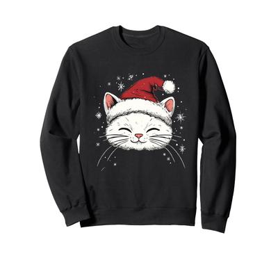 Xmas Cat Santa Hat Women Girls Merry Christmas Sweatshirt