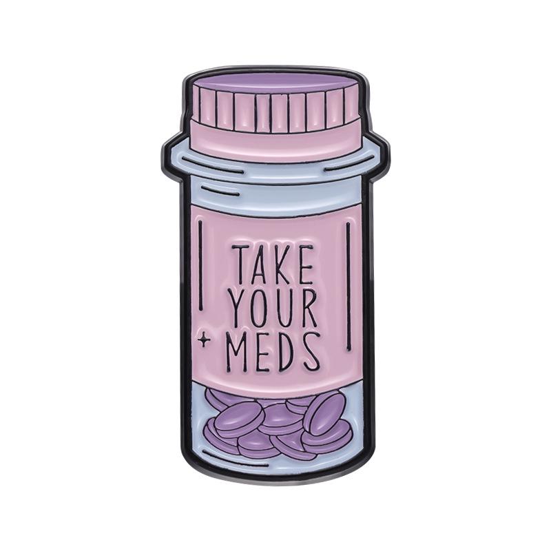 Cartoon Medicine Bottle Alloy Brooch: European & American Style Enamel Badge for Clothes & Bags