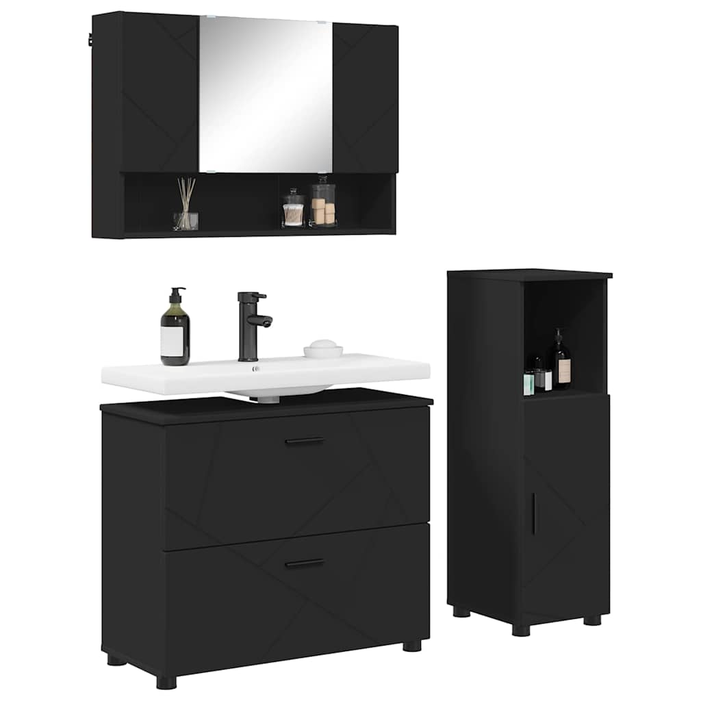 Bathroom Furniture Set with Door 3 Pcs Black Plywood and Metal