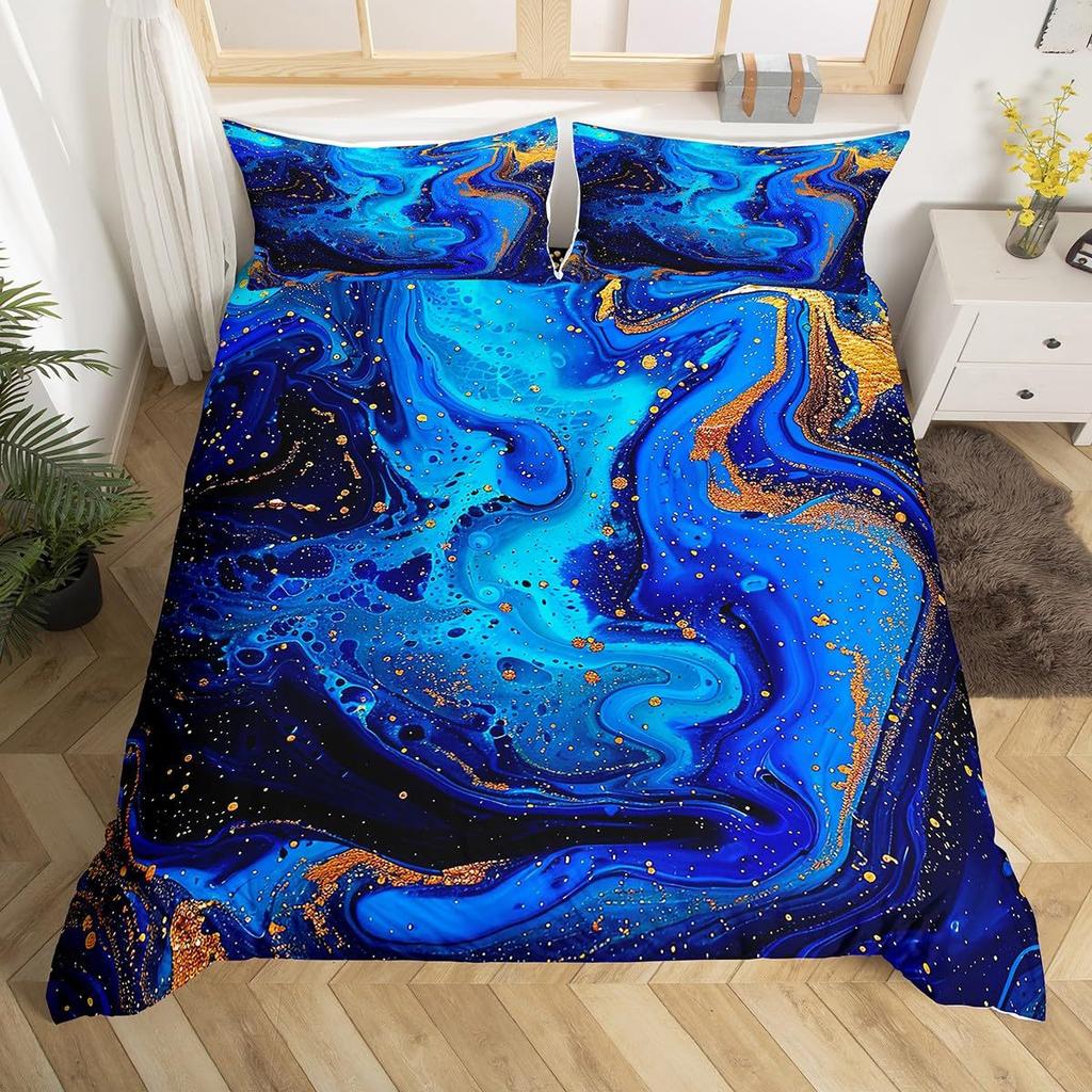 Blue Marble Textured Quilt Set Fashion 3D Digital Printing Bedding Quilt Set Three-Piece Set