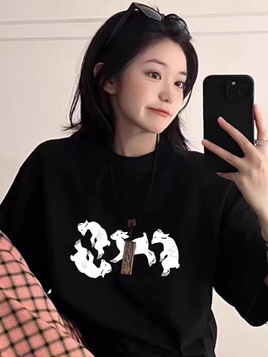 

Women s 2025 Summer Black Heavyweight Cotton Short-Sleeve Niche T-Shirt M темно-синього кольору