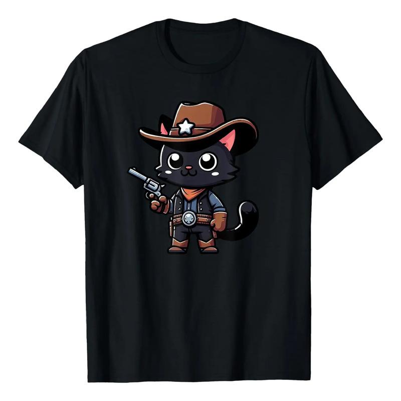 Camiseta Vaquera Divertida Con Dise?o De Gato Salvaje De Bla S