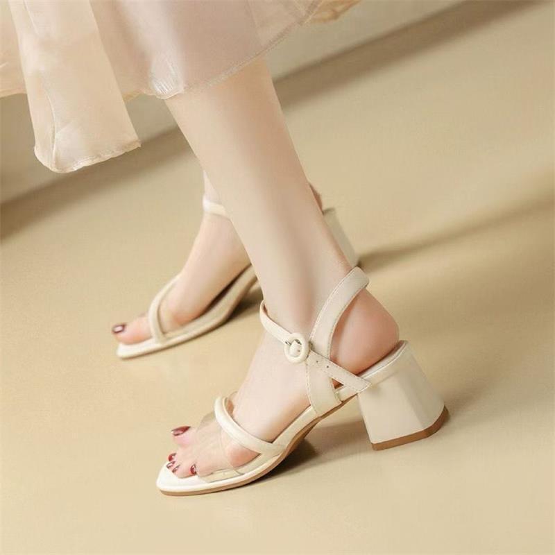 Transparent thick heel with sandals fairy fairy style 2025 summer new fashion French temperament versatile high heels