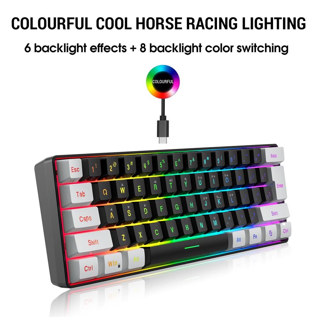 Wired Keyboard Mouse Set 61 Key Colourful Backlit Membrane Keyboard 12800 High Movement Speed