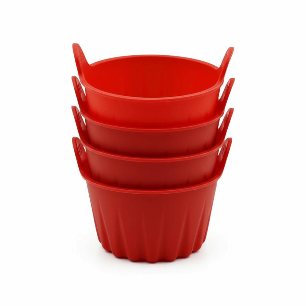 

4 Pcs Multi-Purpose Reusable Silicone Baking Molds Dishwasher Safe Non-Stick Air Fryer Mold Oil-Free Muffin Cup Mold Steamer червоний