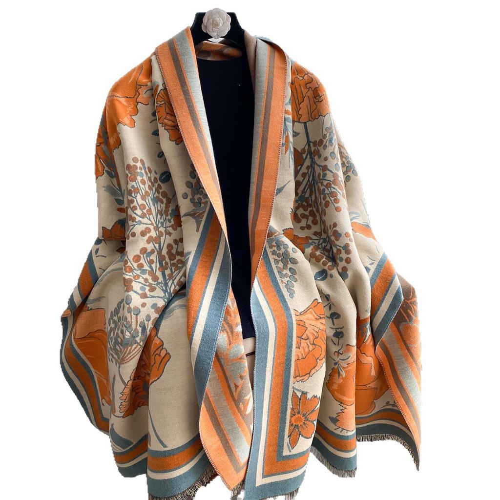 Korean Version Double-sided Printing Imitation Cashmere Scarf Women's Thickened Winter Warm Scarf Fashion Shawl Scarf