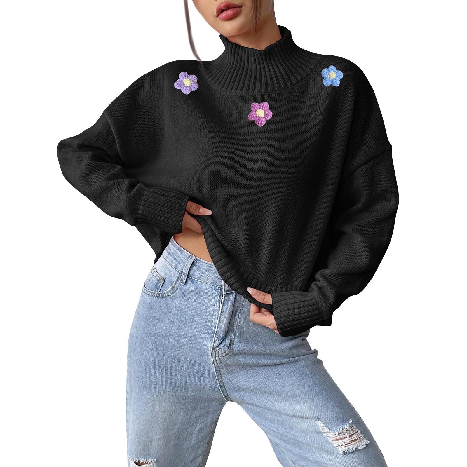 Женский повседневный модный удобный пуловер с глубоким воротником свободный повседневный нижний свитер L чёрный 1980₽