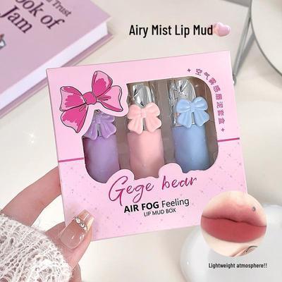 Gege Little Bear Matte Lip Mud Trio - High Pigment, Soft Mist Finish.