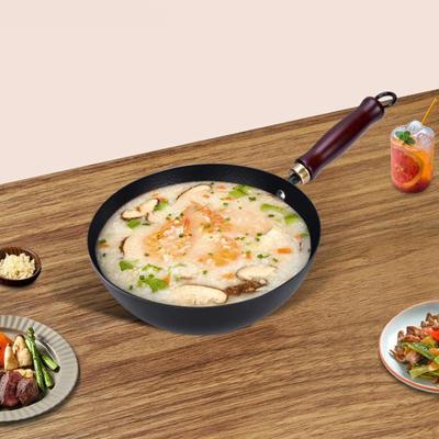 Eisen Wok Antihaft Rundboden Beschichteter Topf 9,45 Zoll Holzgriff für Alle Herde Kochgeschirr