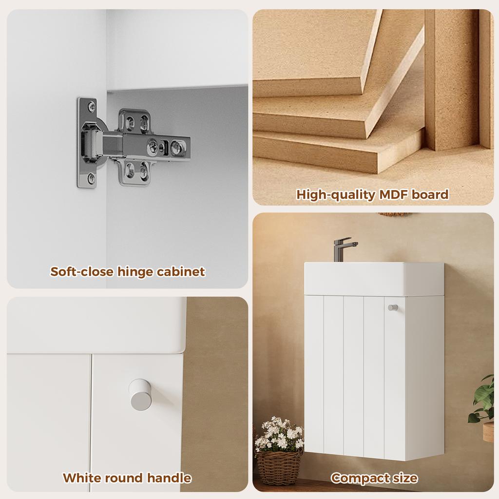 41 x 23 x 62.5 cm, Wall-Mounted Washstand, Water- and Moisture-Resistant Coating, Cabinet Doors with Soft-Close Mechanism, Narrow Dimensions, White.