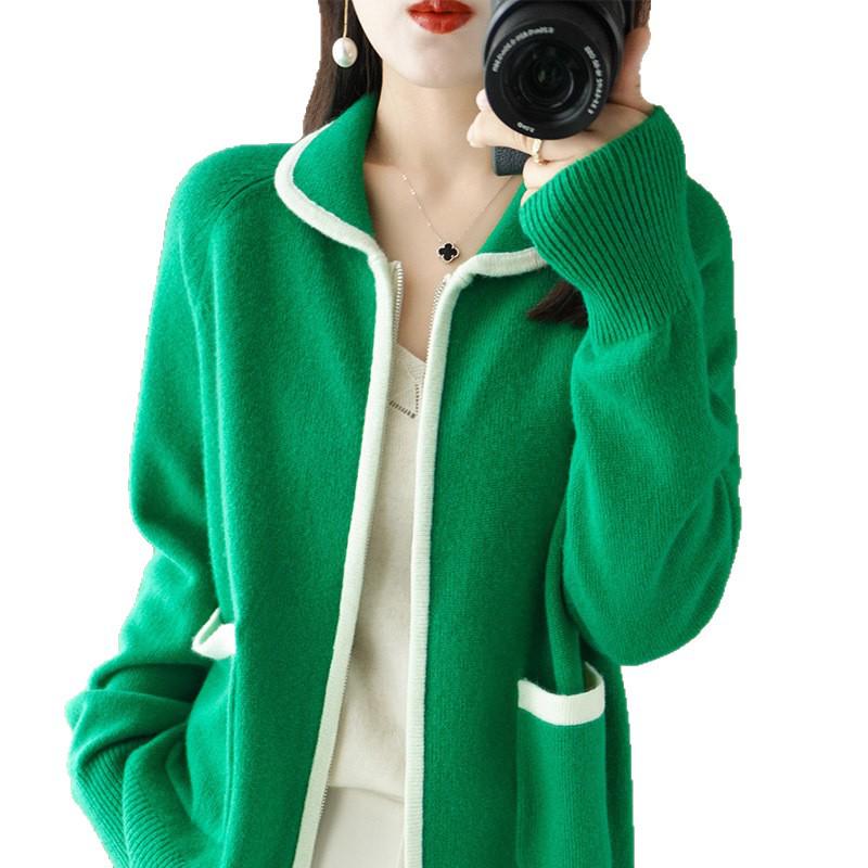 Korean Style Women's Wool Cardigan - Short, Thick Zippered Sweater for Autumn & Winter