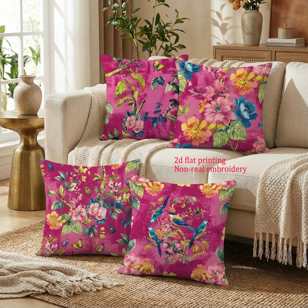1/4 pz Copricuscini Decorativi Bohemian Stampa Floreale Fucsia 45x45 cm per Divano Camera da Letto Soggiorno