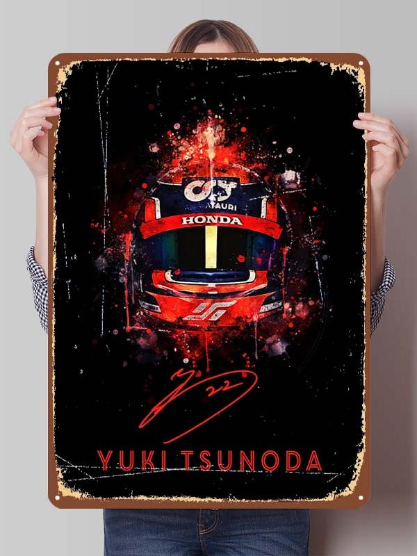 Yuki Tsunoda Racer Posters F1 Racing Metal Signs Decor for Room Decoration Custom Tin Plates for Wall Art Decoration Retro Home