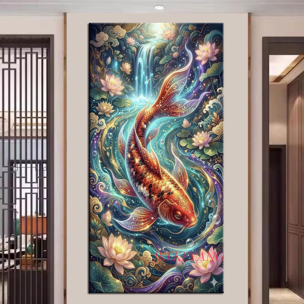 Beautiful Koi Fish and Flowers Picture DIY Diamond Painting Cross Stitch Full Drills Diamond Mosaic New Collection Home Decor