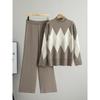 Women's Autumn/Winter Knitwear Set: Cross-Rhombus Half-High Collar Sweater with Wide-Leg Pants Fashion Two-Piece.