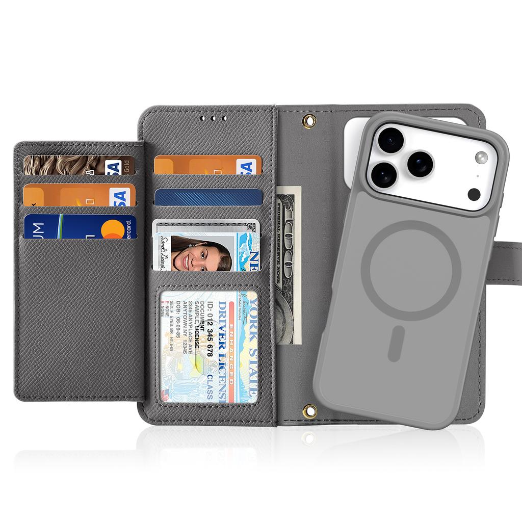 Premium Cow Leather Wallet Case for iPhone Air 17 16 15 Pro Max Detachable Magnetic Charging Phone Cases 17 Protective Cover