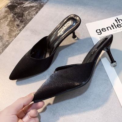 Slipper Stiletto High Heels Damen 2025 Frühling und Sommer Neu Taschenkopf Lazy Halbschuhe Spitzkopf Koreanische Version Ein-Wort-Slipper Outerwear Wom
