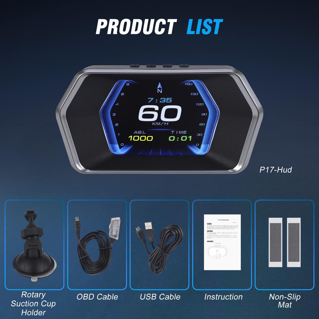 OBD2 GPS On-Board Diagnostic Computer Projector Car Electronics Digital Head Up Display Smart P17 For HUD Overspeed Warn Compass