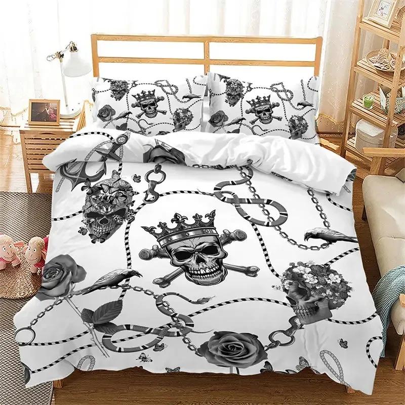 Death Butterfly Gothic Skull Duvet Cover Set Butterflies Skeleton Halloween Bedding Sets Ombre Hippie Comforter Cover King Size