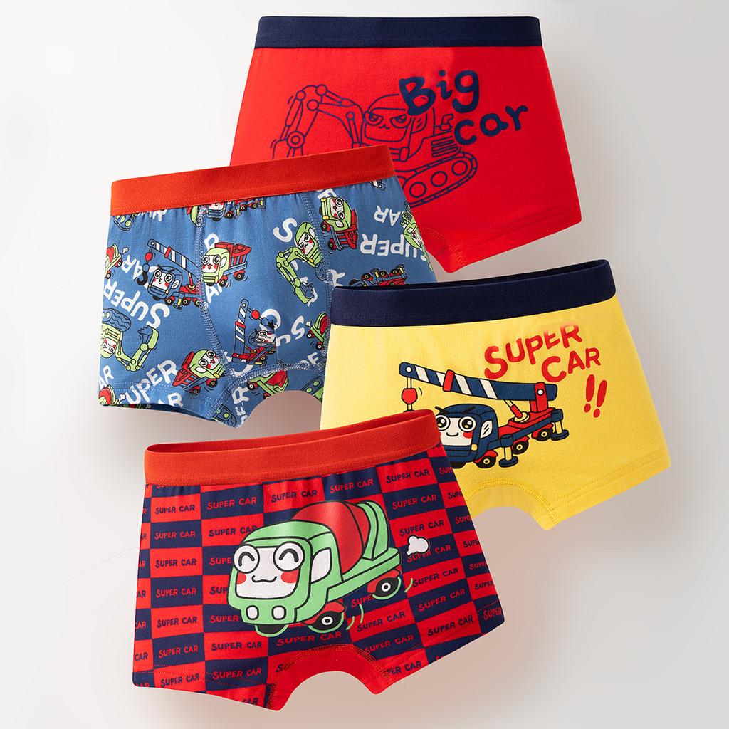 4 Pezzi/Set Biancheria Intima Bambini Ragazzi Cotone Boxer Corti Bambini Cartone Animato Auto Slip Bambino Boxer Traspiranti Slip