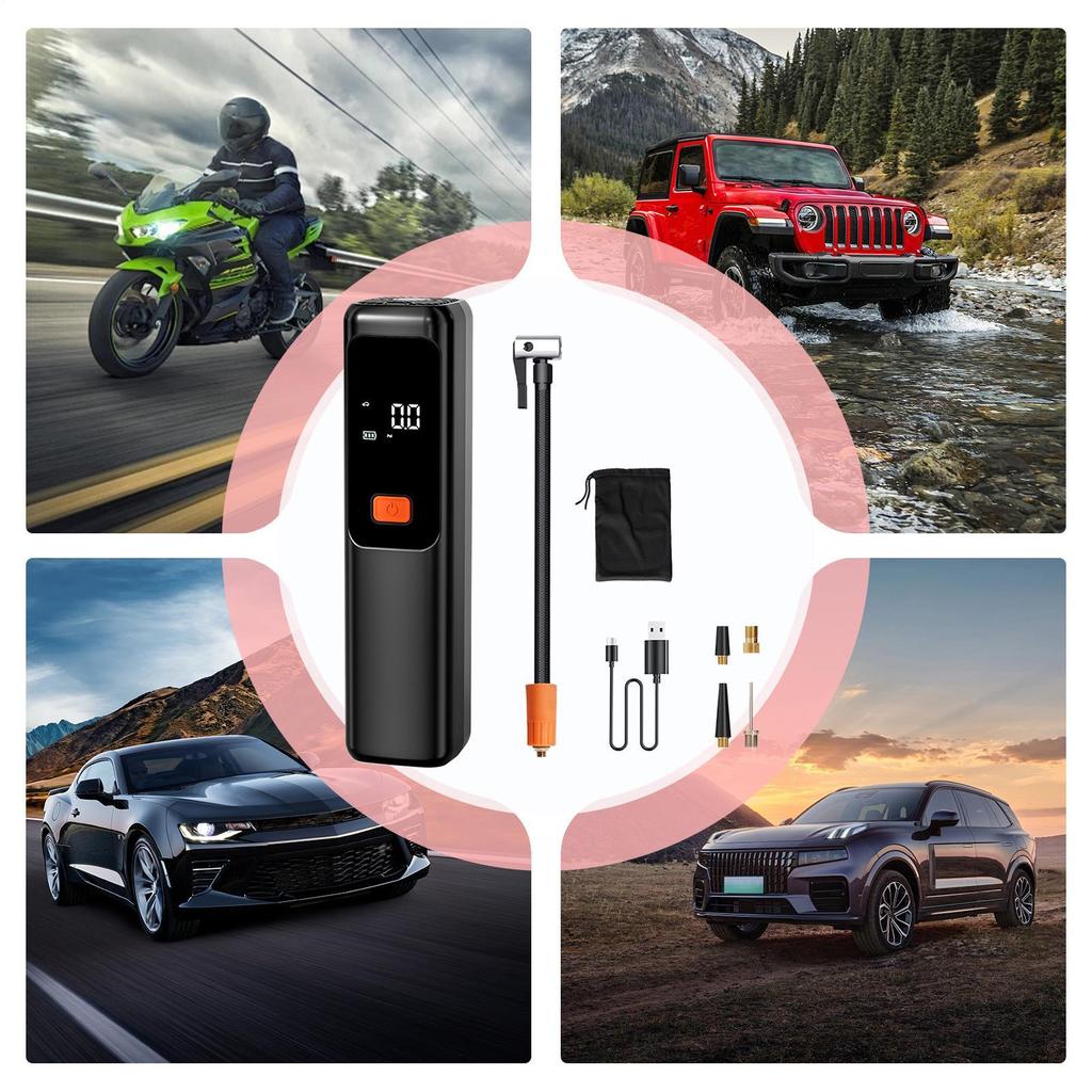 Portable Air Compressor Car Wireless Bike Tire Air Pump Electric Vehicle Accessories For Pickups Sedans Motorcycle Trucks