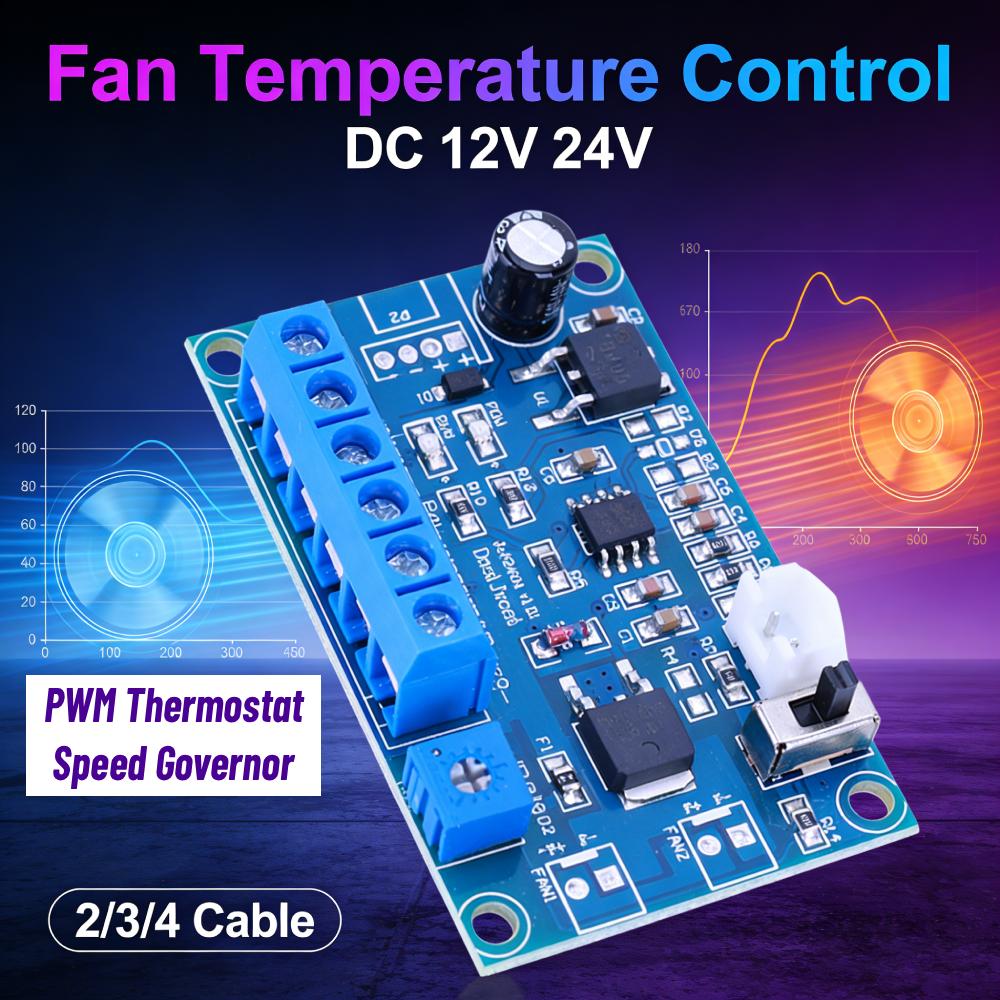 DC 12V 24V 4A PC Fan Speed Governor Module with Sensor 2/3/4 Cable Chassis Fan Speed Regulation Module PWM Thermostat Speed Gove
