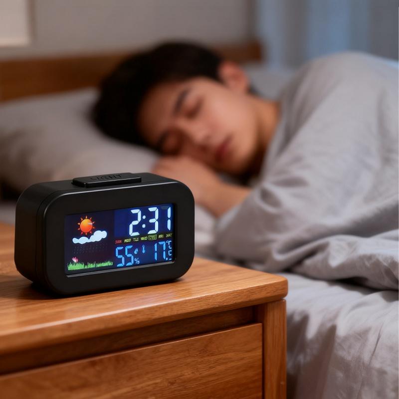 Despertador Digital de LED com Previsão do Tempo, Exibição de Temperatura e Umidade