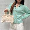 Lace broken flower canvas bag women's new fashion casual commuter tote bag lace edge handbag