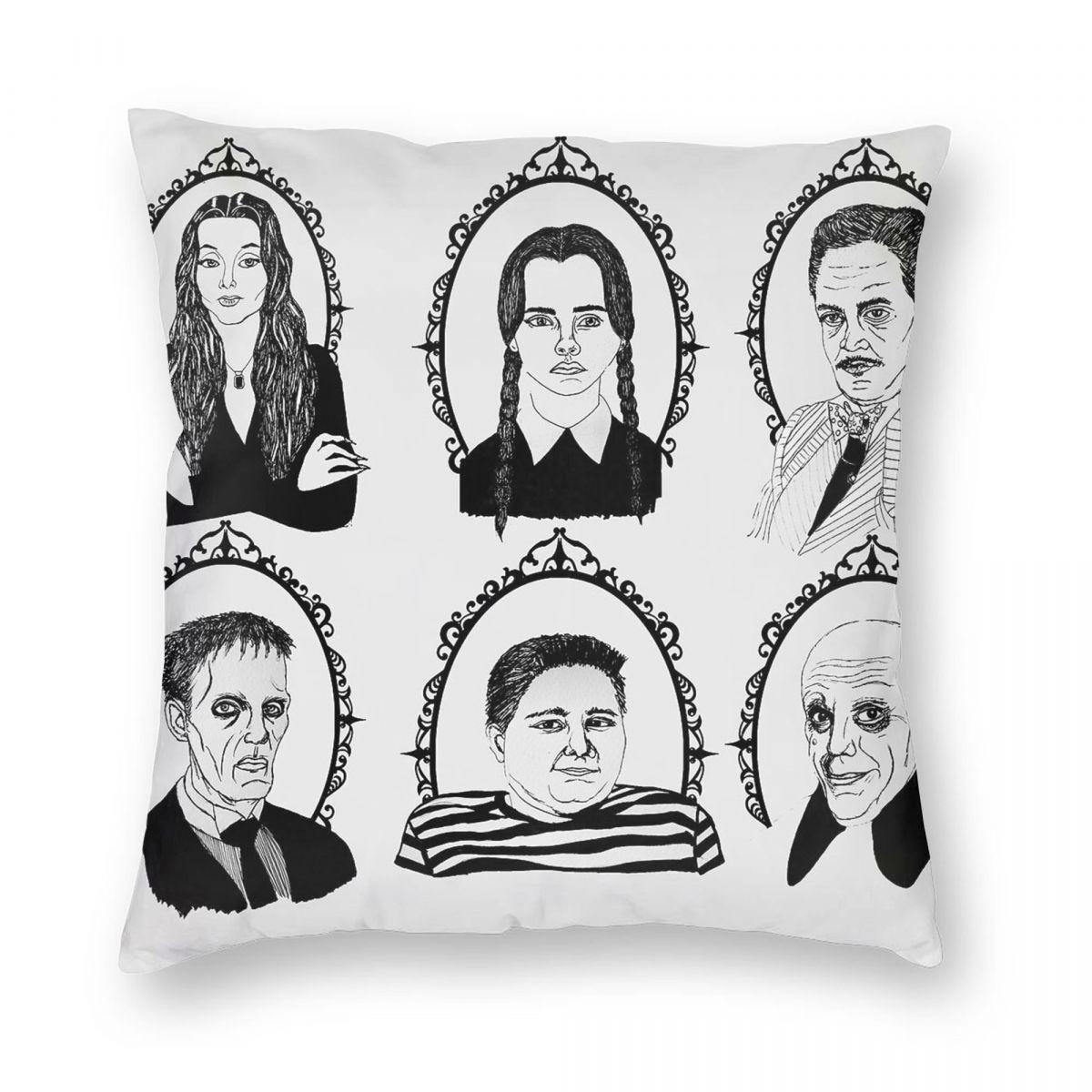 

Addams Family Square Pillowcase Polyester Linen Velvet Printed Zip Decor Throw Pillow Case Sofa Seater Cushion Cover 18 12x12Inch