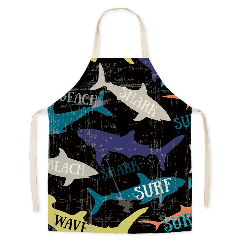 1Pcs Kitchen Apron Cartoon Whale Printed Sleeveless Cotton Linen Aprons Men Women Home Cleaning Tools 55*68cm
