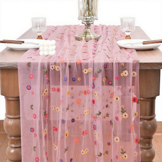 Vyšívaný květinový běhoun na stůl Jarní Letní Květinový Běhoun na Stůl 6 stop Tylový Běhoun na Stůl pro Domácí Párty Sváteční Svatbu Dekorace