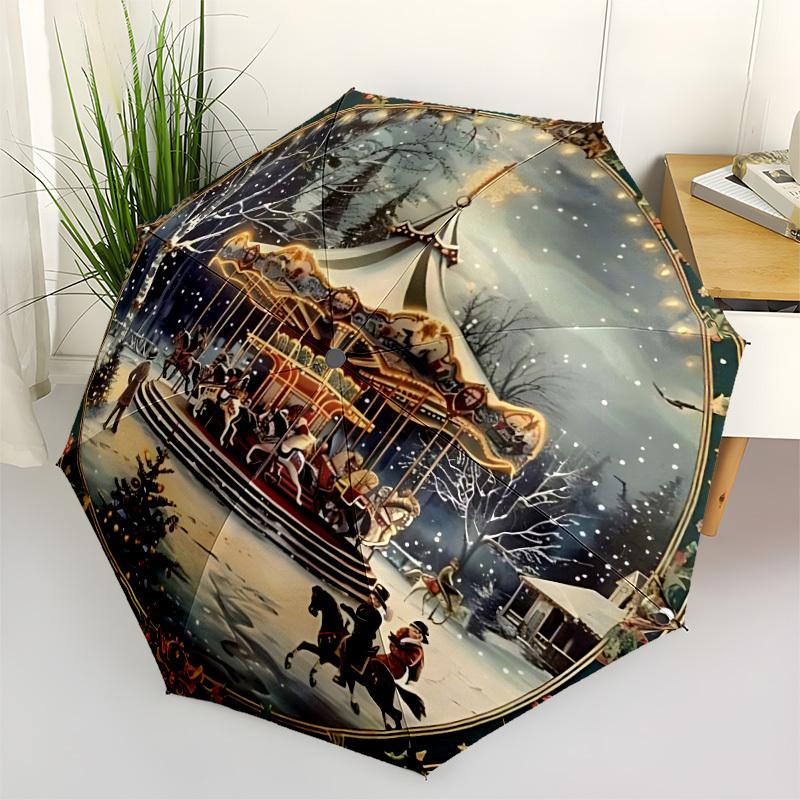 

1pc Winter Wonderland Automatic Opening/Closing Folding Umbrella with 8 Ribs, Plastic Handle, Windproof Portable Sunshade Umbrella yy251222211