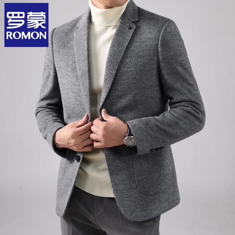 Luo Meng Men's Autumn/Winter Thick Lined Wool Blend Business Casual Suit Jacket