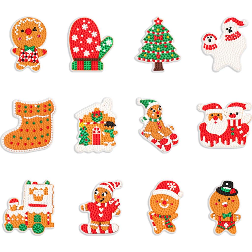 12Pcs Acrylic Christmas Cartoon 5D DIY Diamond Art Hanging Decorations Diamond Painting Hanging Decorations for Christmas Tree