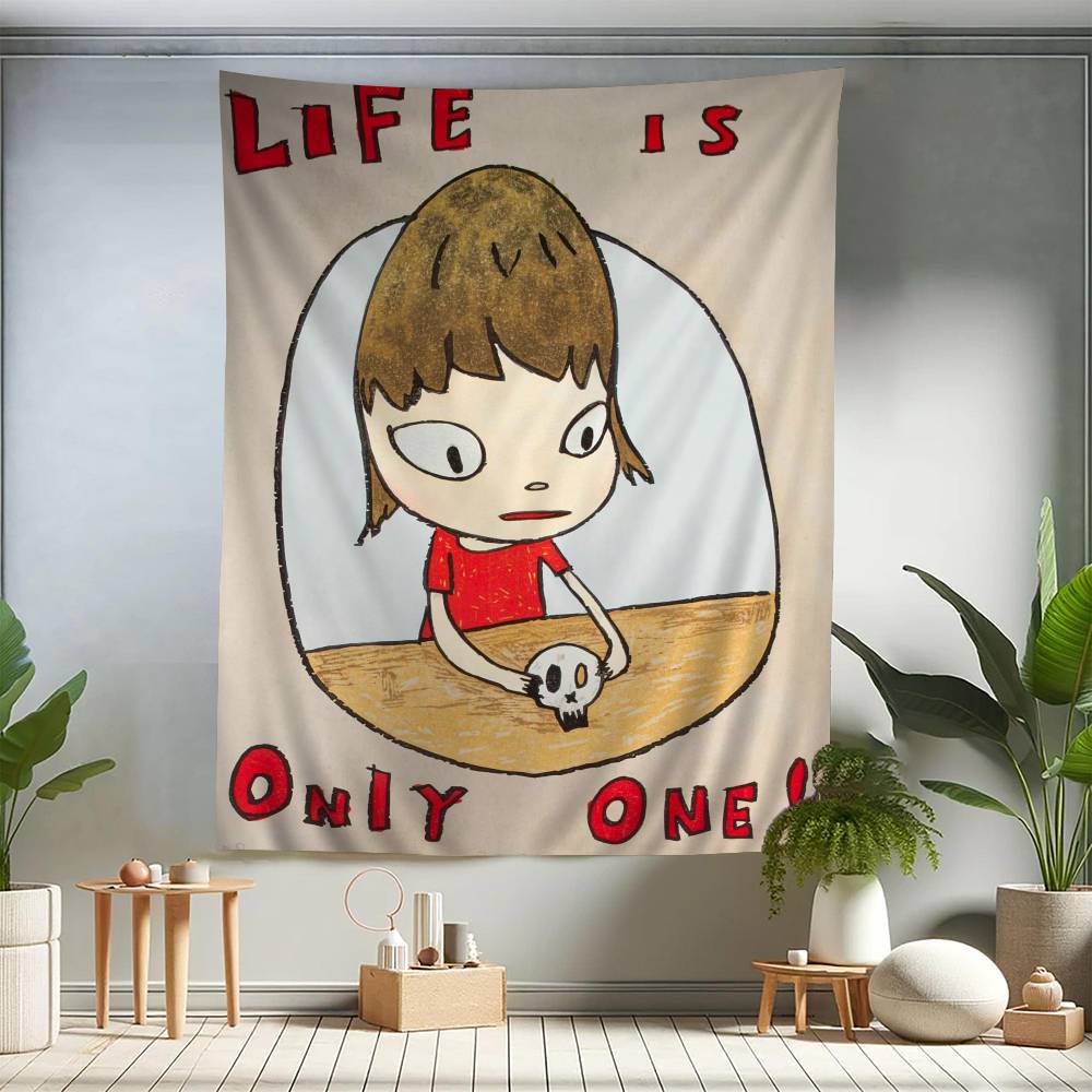 Yoshitomo Nara DIY Wall Tapestry Hippie Flower Wall Carpets Dorm Decor Wall Art Decor 100X70CM